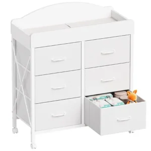White Compact Mobile Baby Dresser with Changing Table