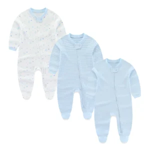 3 Pcs Solid Zipper Baby Boy Girl Rompers
