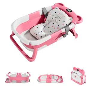 Portable Travel Bathtub with Thermometer & Soft Floating Cushion