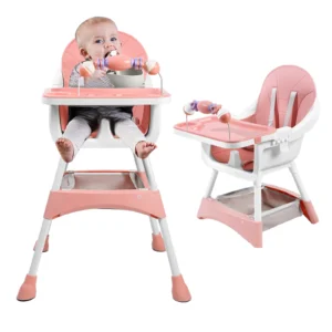 Baby High Chair with Double-Layer Dinner Plate and Toy Rack
