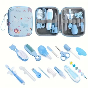 14pcs Healthcare Kit with Portable Case - Grooming Set with Ear Spoon, Nail Clippers, Comb, Brushes & More