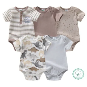 5pcs Baby Boy Short Sleeve Cute Dinosaur Cartoon Rompers